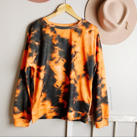 black and orange tie dye sweatshirt